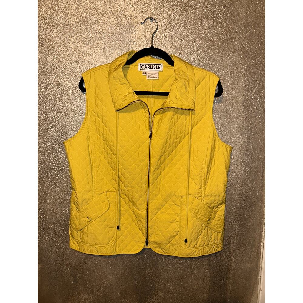 Carlisle GorpCore Hippie Chartreuse Yellow Patch Pocket Casual Quilted Vest